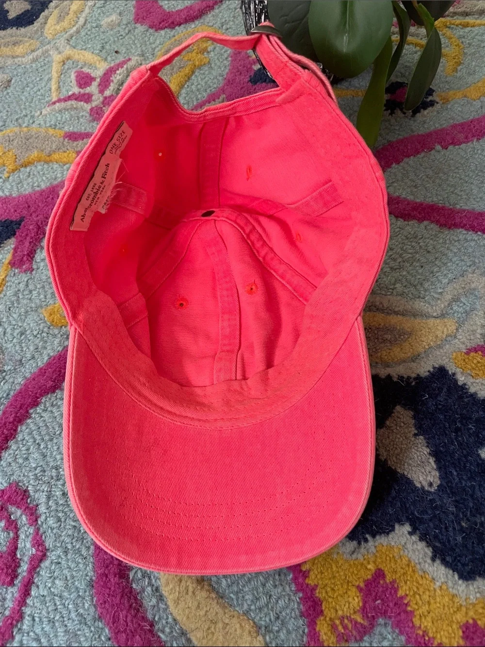 Abercrombie & Fitch Fluorescent Pink Stone Washed Denim Dad Hat Baseball Cap